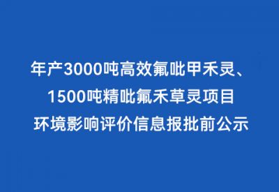 年产3000吨高效氟吡甲禾灵、1500吨精吡氟禾草灵项目 环境影响评价信息报批前公示